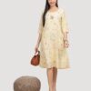 Sarita A line digital printed linen dress with embroidery and lining-01